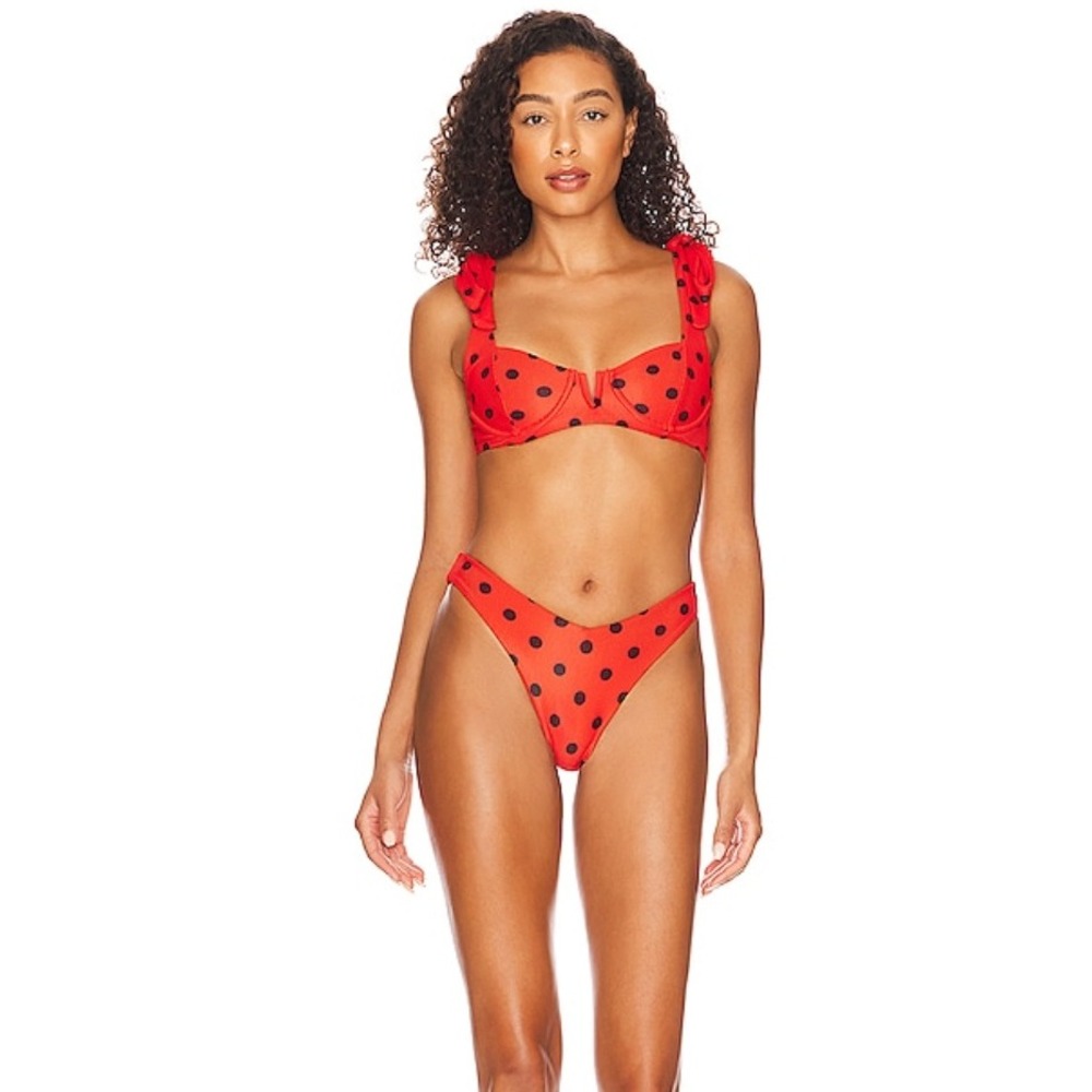 Beach Riot Women's Scarlet Polka Dot Ribbed Underwire Bikini Set Sz Large NWOT